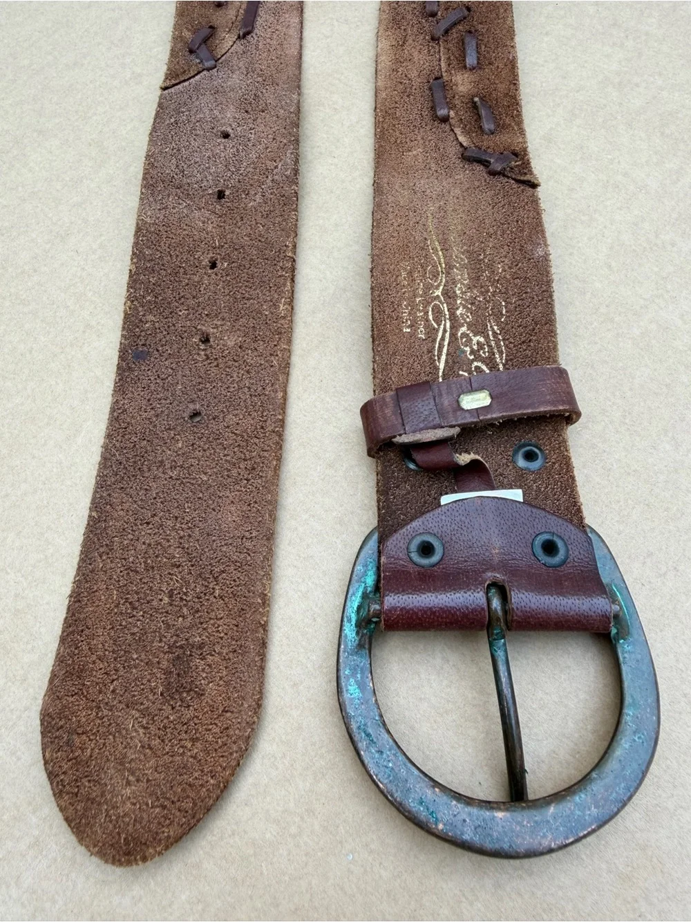 Vintage Y2K Abercrombie & Fitch Genuine Leather Wide Belt Floral Boho Size M